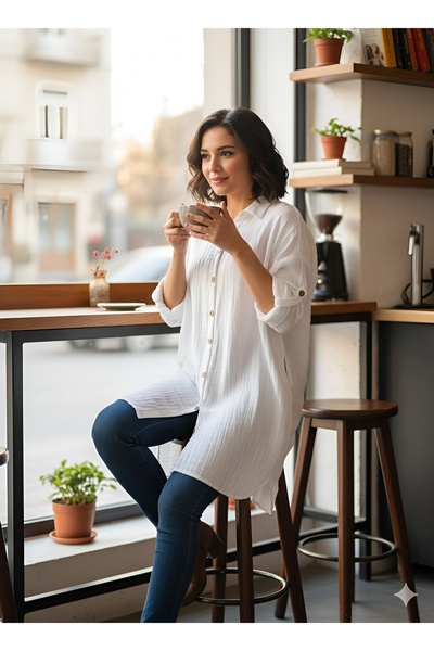 AGORATEKSTİL Γυναικείο φόρεμα από ύφασμα μουσελίνας με γιακά και μακρυμάνικο ...