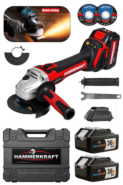 HAMMERKRAFT Spral Taşlama 36v 5Ah Çift Akülü BL Kömürsüz Motor Metal Ahşap Fa...