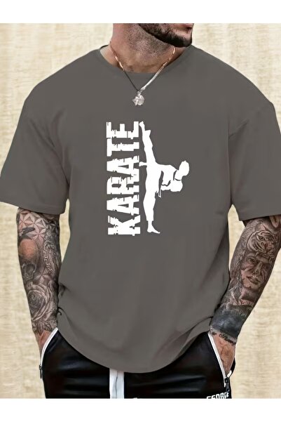 JENOLAN Men's Karate Printed Oversize T-Shirt Loose Fit