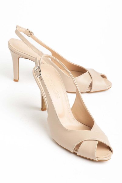 Dilimler Ayakkabı Plus Size Women's Heeled Sandals Shoes Nude Cross-Strapped