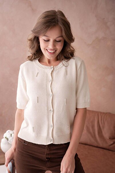 fuşyha butik Crew Neck Button Detailed Knitwear Jacket