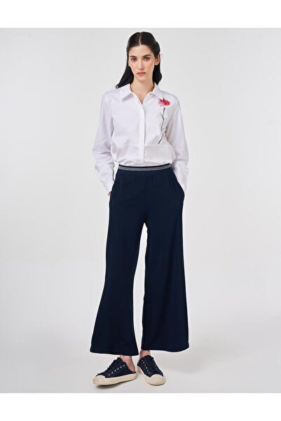 Kayra Comfortable Cut Trousers with Elastic Waist Dark Navy Blue 79027