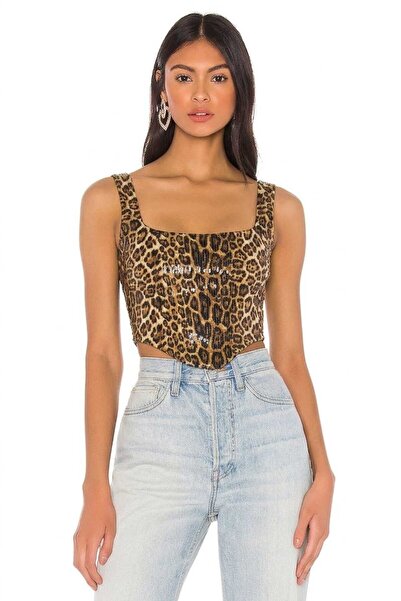 AFR CLOTHES Γυναικείο Μπουστιέρ με Λεοπάρ Σχέδιο και Παγιέτες, Κροπ Τοπ