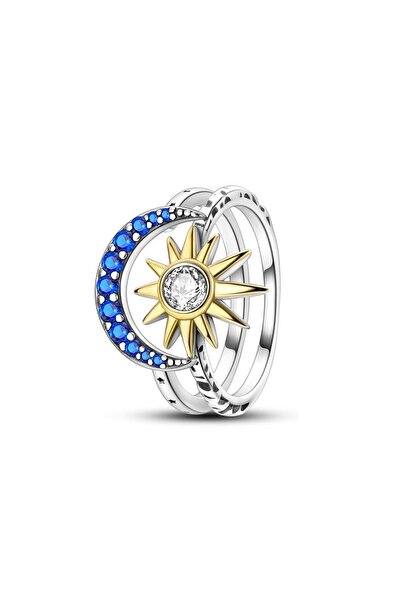 Belora Σετ 2 δαχτυλιδιών, σχέδιο Ήλιος και Αστέρια με Ζιρκόνιο