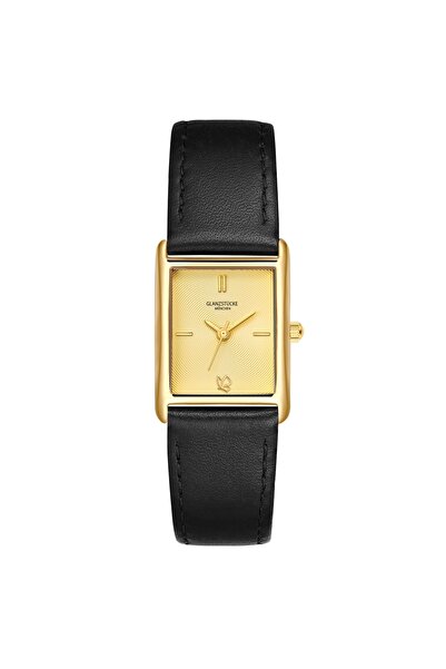 Glanzstücke München Quarzuhr Damen Quarzuhr gelbgold Echtleder schwarz