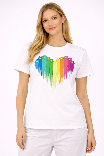 VODEXA Tricou oversize pentru femei, cu imprimeu COLORFUL HEART, 100% bumbac,...