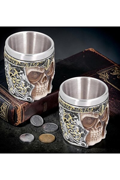e-life shop Gotik Viking Kurukafa İşlemeli Paslanmaz Çelik 2’li Premium Shot ...