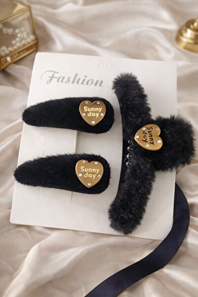 Accessories Hei Sunny Day Μαύρες βελούδινες αγκράφες με λεπτομέρεια καρδιάς, ...