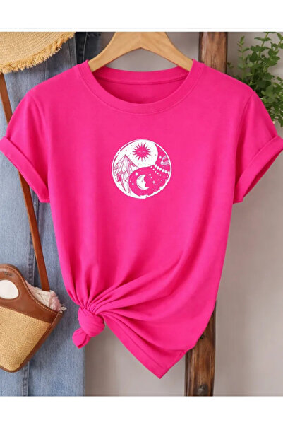 Pink Sky Premium Oversize T-Shirt 100% Βαμβάκι Unisex Άνετη Εφαρμογή Τάση Νέα...