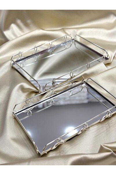 GÜRLEK TEKSTİL Ασημένιος δίσκος σερβιρίσματος 2 τεμαχίων για σοκολάτα - τσάι ...