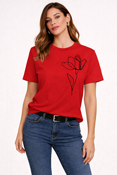 VODEXA Tricou oversize pentru femei, cu imprimeu BLACK FLOWER, 100% bumbac, c...