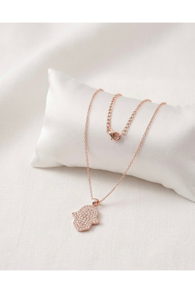 Chono Rose Gold Zirkon Taşlı Fatma Ana Eli Kolye - Hamsa Nazar Boncuklu Şans ...