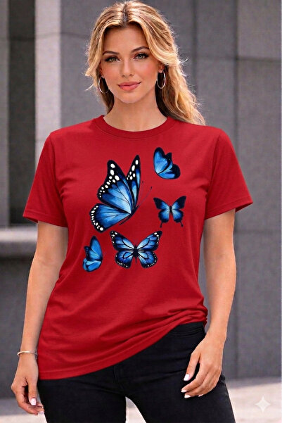 VODEXA Υπερμεγέθη μπλουζάκια BLUE BUTTERFLIES με στάμπα, 100% βαμβακερό, άνετ...