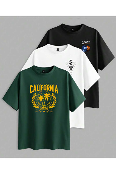 SUNFREE TREND MIX Τυπωμένο 3-συσκευασία Oversize Basic Unisex κοντομάνικο μπλ...