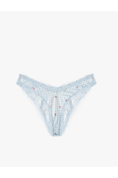 Koton Dantel Detaylı Pötikareli Çiçek Desenli Brief Külot