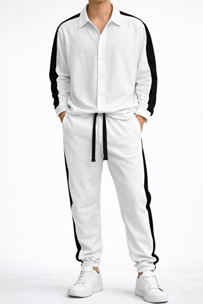 vulgariromania Unisex White Tracksuit – Shirt and Fashion Casual Pants - L