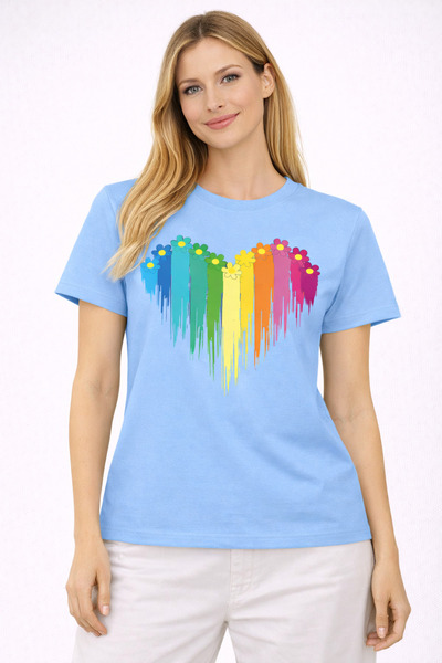 VODEXA Tricou oversize pentru femei, cu imprimeu COLORFUL HEART, 100% bumbac,...