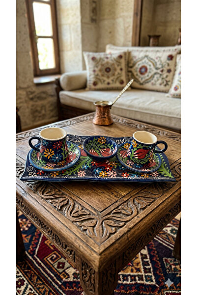 hediye Tepsi Seti İki Adet Kazan Fincanı Tabaklı ve Sunumluklu El İşçiliği Ka...