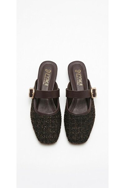 MoonliWear Γυναικείες παντόφλες με καφέ αγκράφα, υφασμάτινο ύφασμα μπαλαρίνας...