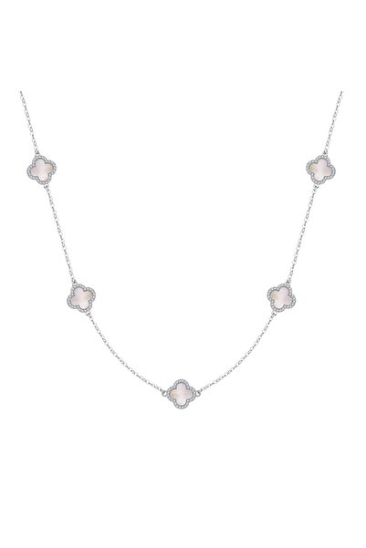 Lulu & Jane Modeschmuckhalskette Kette mit Anhänger Zirkonia weiß Perlmutt weiß