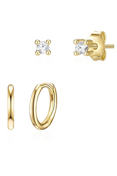 Lulu & Jane Modeschmuckohrstecker 2er Set Ohrstecker Creolen gelbgold Zirkoni...
