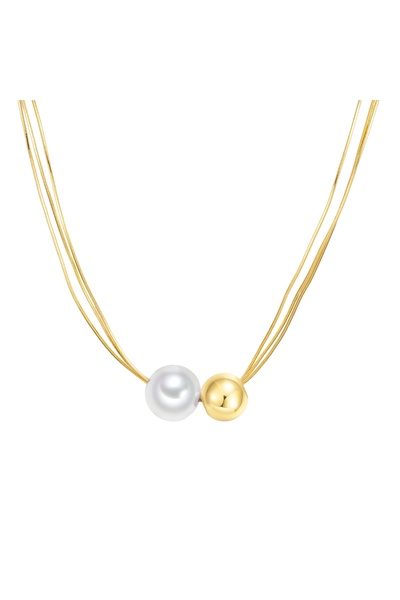 Lulu & Jane Perlenhalskette Kette mit Anhänger gelbgold Glasperle weiß