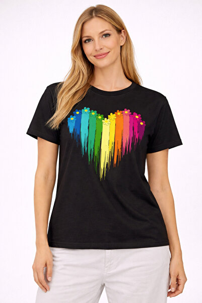 VODEXA Tricou oversize pentru femei, cu imprimeu COLORFUL HEART, 100% bumbac,...