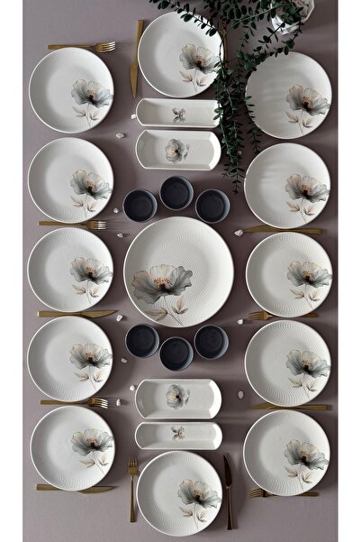 Yiğit Seramik Züccaciye Nilüfer Model 12 Kişilik 23 Parça Rölyefli Modern Bru...