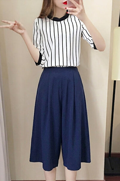 Muchmy 2 Pieces Women's Round Neck Top Shirt Pants Bottom Half Sleeves Stylis...