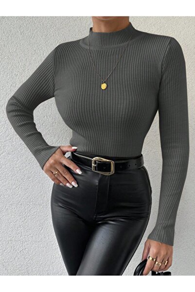 FİFTY ONE Women's Ribbed Knitwear Sweater Turtleneck Long Sleeve Slim Fit Sty...