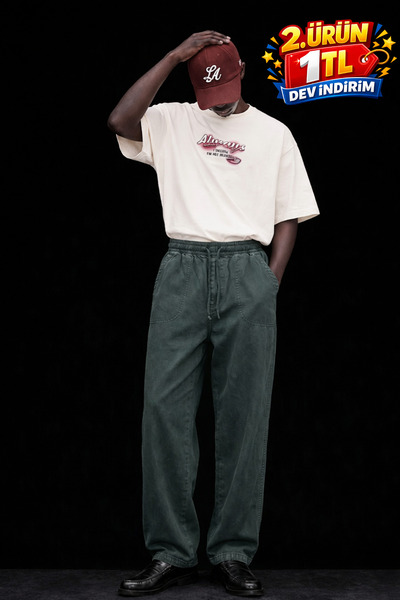 DAMGA JEANS Men's Low Waist Premium Loose Fit K.Khaki Linen Trousers