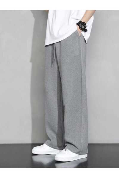 EydaMoon Men's Baggy Loose Cut Pique Trousers with Elastic Waist Original Fit