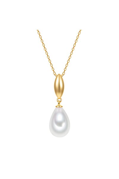 Lulu & Jane Perlenhalskette Kette mit Anhänger gelbgold Glasperle weiß