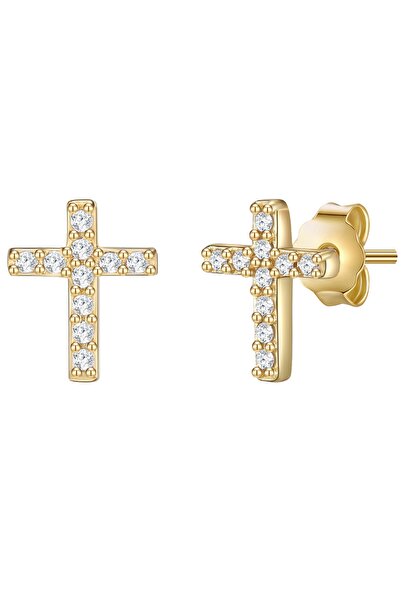 Lulu & Jane Modeschmuckohrstecker Ohrstecker gelbgold Zirkonia weiß