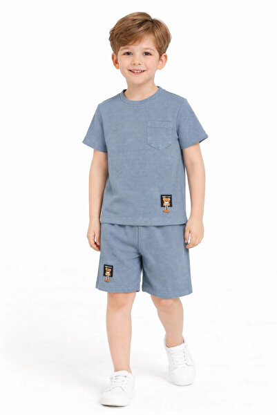 My Hanne Striped Patterned Waffle Shorts Men's Set 30101