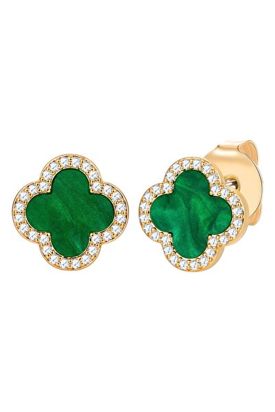 Lulu & Jane Modeschmuckohrstecker Ohrstecker gelbgold Zirkonia weiß Acryl grün
