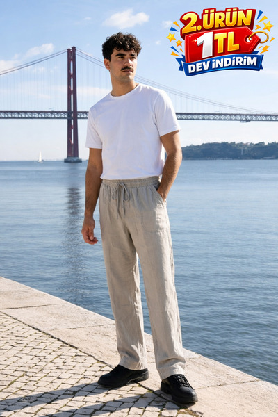 DAMGA JEANS Ανδρικό παντελόνι Jogger από λινό ύφασμα με ελαστική μέση