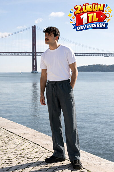 DAMGA JEANS Ανδρικό λινό παντελόνι Jogger K.Haki με ελαστική μέση