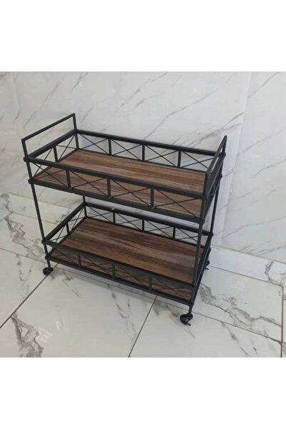 Al Saadah Home عربة تقديم خشبية 80 × 35 × 65 سم - بني