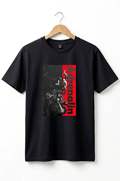 WİDİ Μπλουζάκι Motocross Freestyle με στάμπα αδρεναλίνης, 100% βαμβακερό, μαύ...