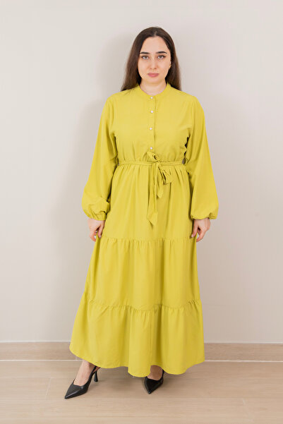 LINELLE Mustard Green Tiered Full-Length Maxi Dress
