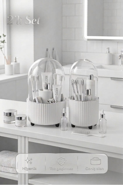 Blackstar Şeffaf Kapaklı 360° Banyo Organizeri ve Şeffaf Kapaklı Banyo Organi...