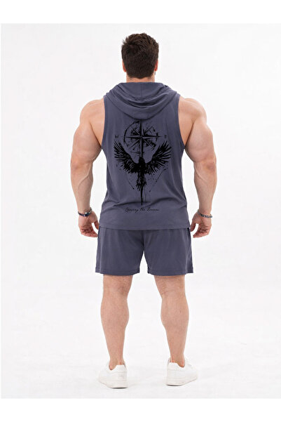 ZAVIXO -Men's Gym Printed Sports Tank Top-Shorts 2-Piece Set Cotton Oversized...