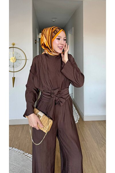 PİNK FLY Yeni Sezon Kuşaklı Geniş Paça Tesettür Tulum Takım