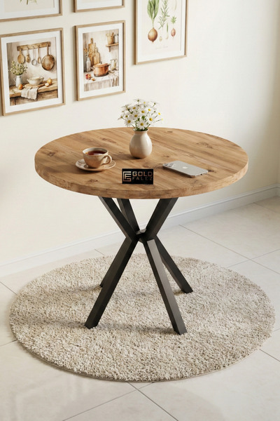 GOLDFALEZ Mutfak Masası 90 cm Yuvarlak Masa Modern Metal Ayaklı Cafe Balkon O...