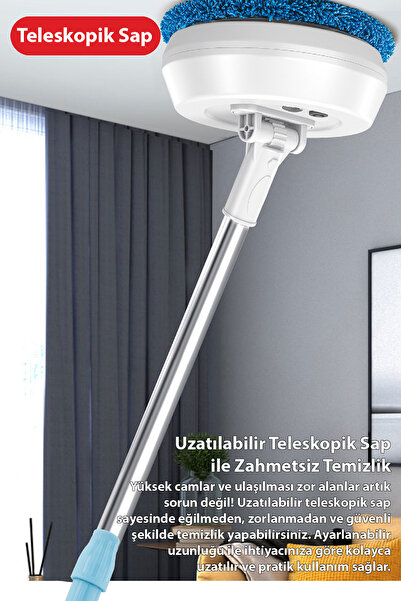 EZERE SpinClean Pro Teleskopik Kablosuz Döner Temizlik Fırçası – Cam, Tavan, Zemin Uyumlu