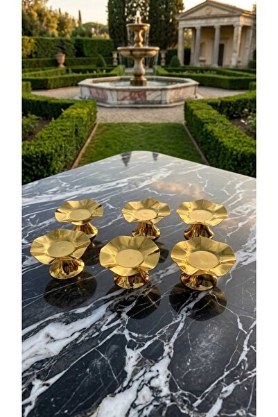 Ogeda Home 6'lı Gold Dalga Desenli Kahve Yanı Lokumluk,Makaronluk,Şekerlik,Ka...