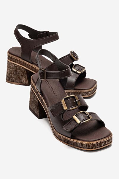 CCWAY AYAKKABI Γυναικεία πέδιλα με τακούνι και 2 αγκράφες ΚΑΦΕ