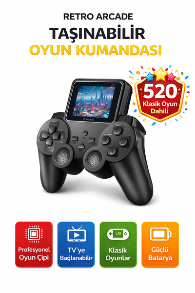 Retro Arcade Taşınabilir Oyun Konsolu 520 Oyun Dahili TV Bağlantılı Gamepad Şarjlı S10