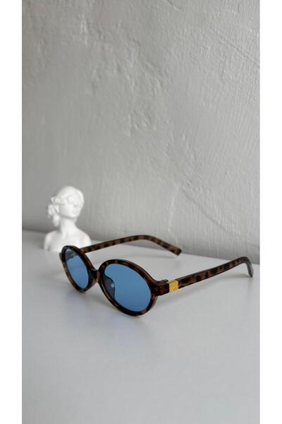 mirvia Women's Oval Sunglasses Brown Leopard Frame Blue Glass Uv400 Protection Retro Vintage